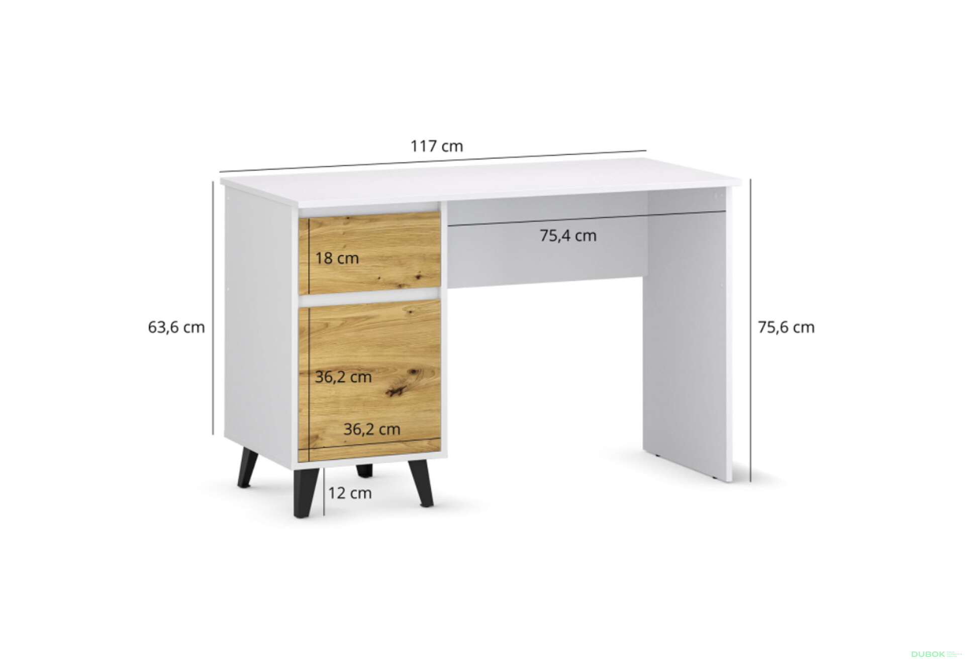 Psací stůl BORG 1d1s/120 bílý / dub artisan - Fotografie 6 Fotografie 6 - Psací stůl BORG 1d1s/120 bílý / dub artisan