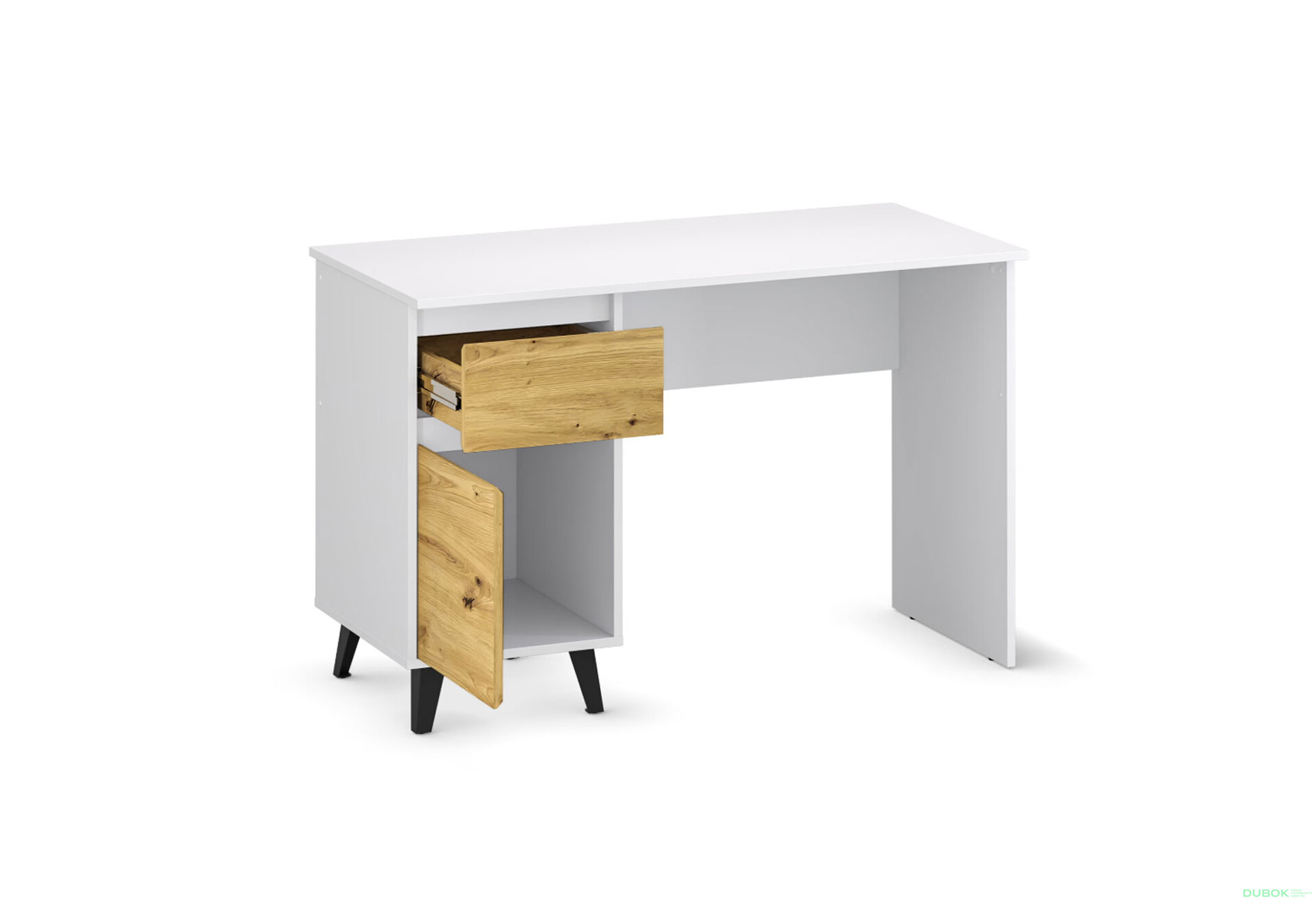 Psací stůl BORG 1d1s/120 bílý / dub artisan - Fotografie 5 Fotografie 5 - Psací stůl BORG 1d1s/120 bílý / dub artisan