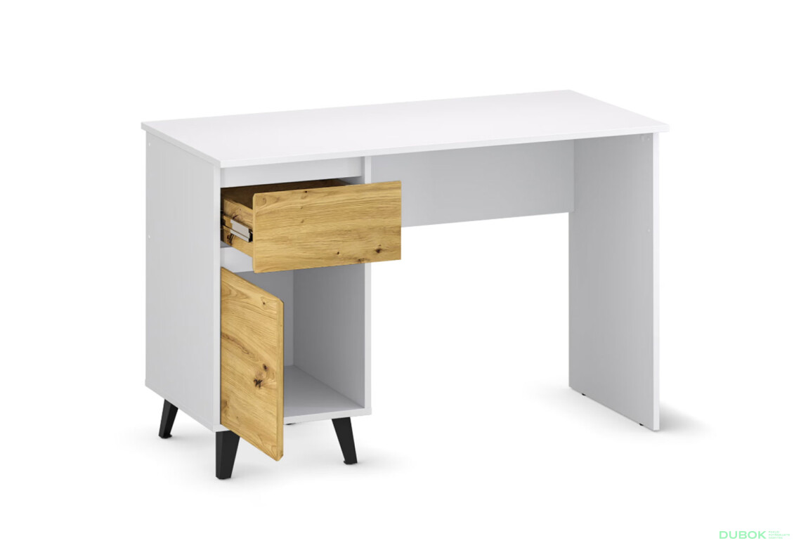 Fotografie 5 - Psací stůl BORG 1d1s/120 bílý / dub artisan