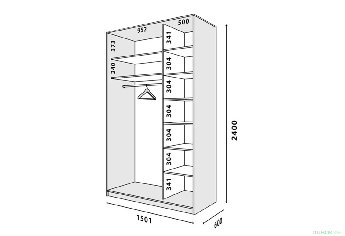 Skříň 2D 1500x600x2400, 2 zrcadla, Světlý dub sonoma - Fotografie 4 Fotografie 4 - Skříň 2D 1500x600x2400, 2 zrcadla, Světlý dub sonoma