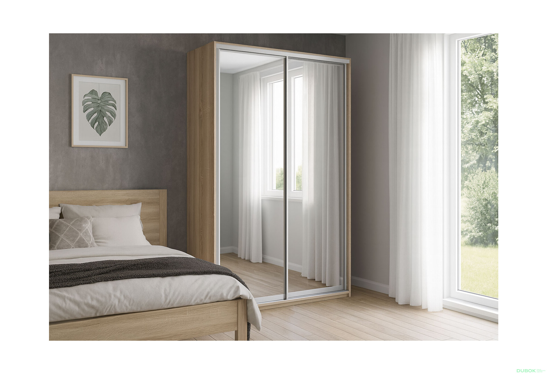 Fotografie 2 - Skříň 2D 1500x600x2400, 2 zrcadla, Světlý dub sonoma