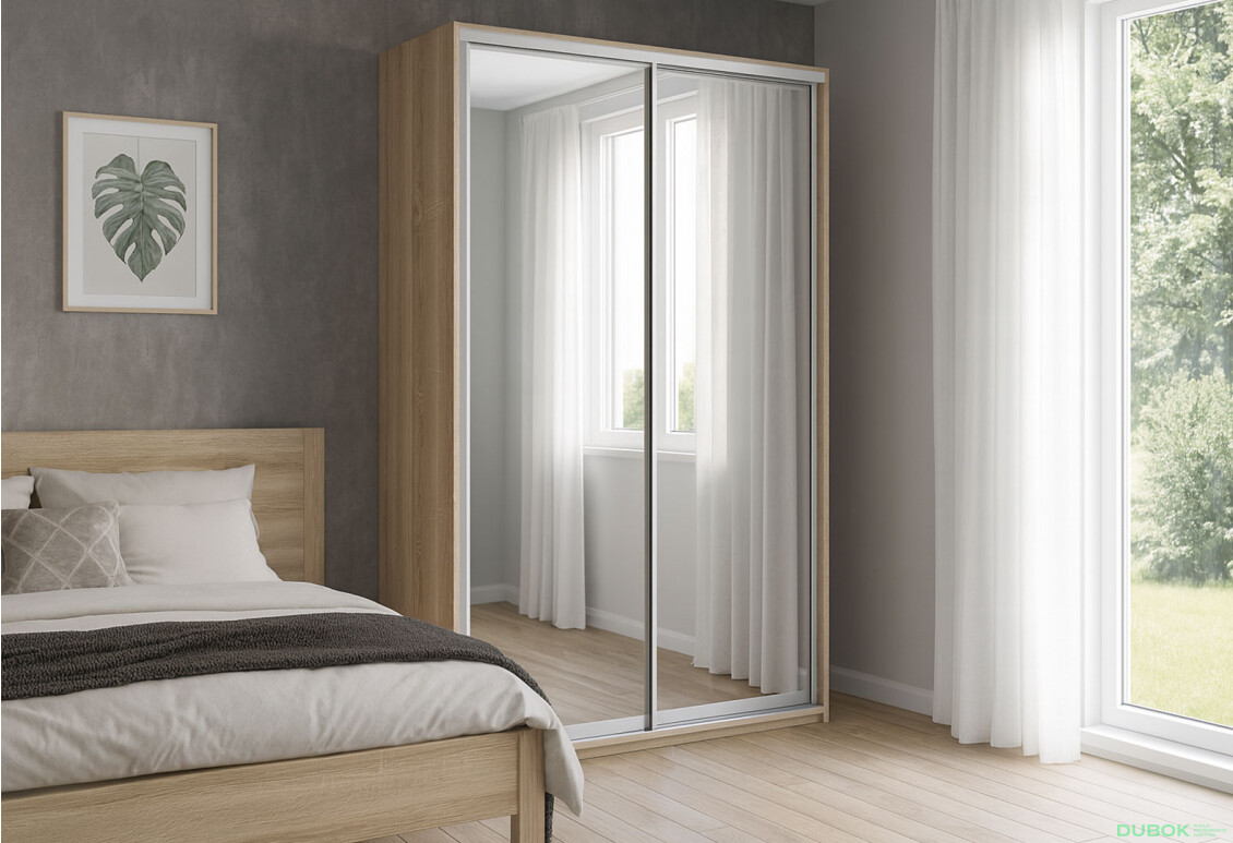 Fotografie 2 - Skříň 2D 1500x600x2400, 2 zrcadla, Světlý dub sonoma