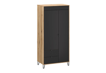 Skříň dvoudveřová se zásuvkami Bellano 93.9x200x56 cm Dub evoke / Černá