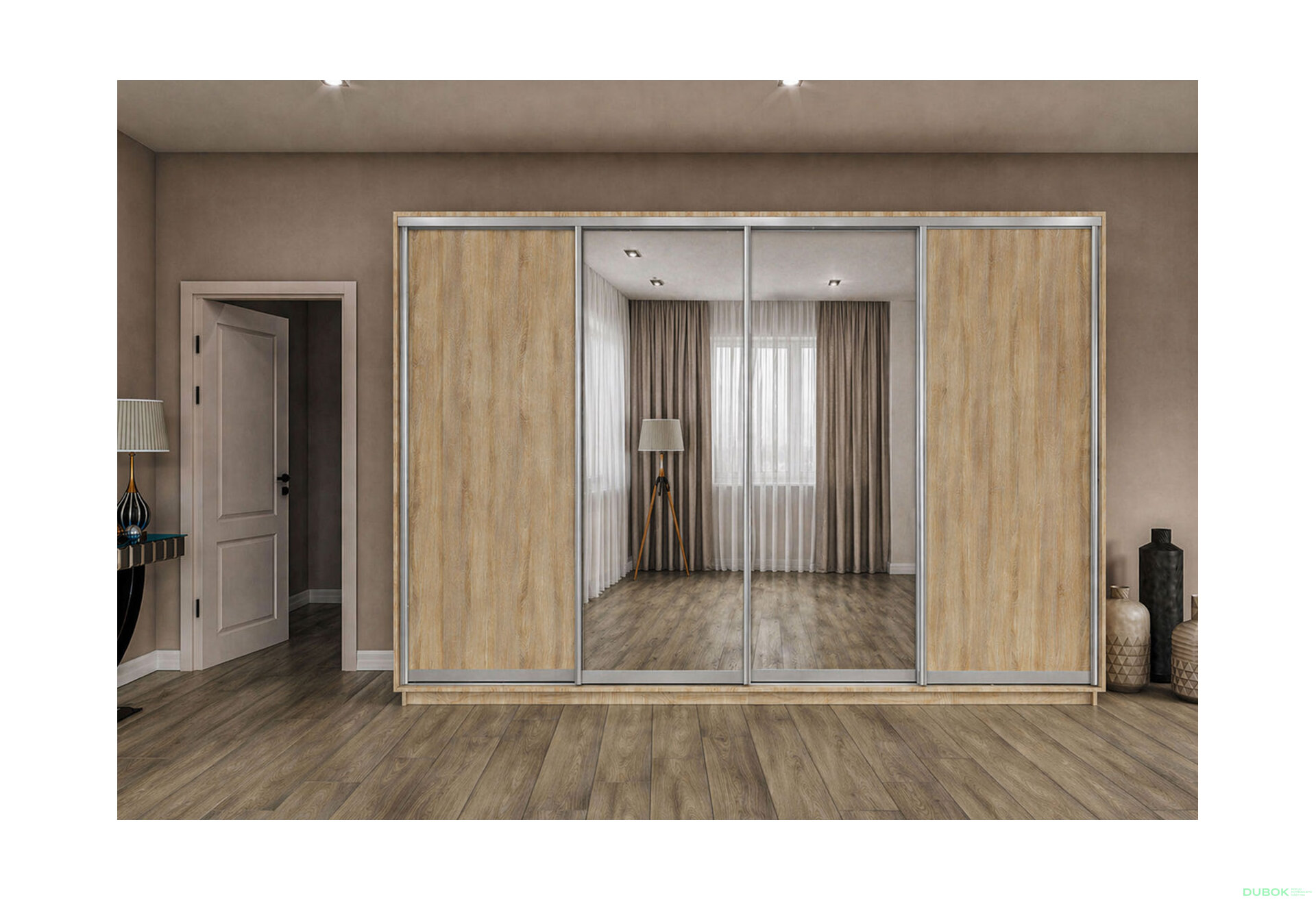 Fotografie 2 - Skříň s posuvnými dveřmi 2400x3000x600 2LTD 2 zrcadla dub sonoma, profil stříbrný