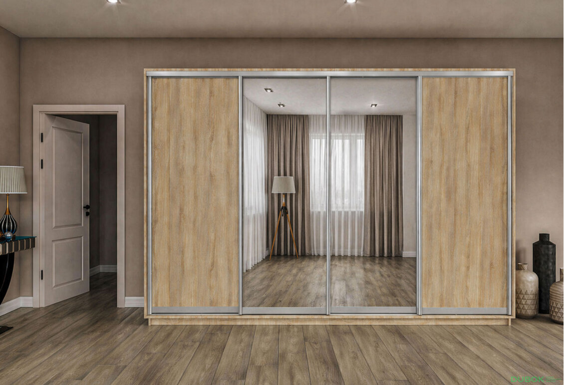 Fotografie 2 - Skříň s posuvnými dveřmi 2400x3000x600 2LTD 2 zrcadla dub sonoma, profil stříbrný