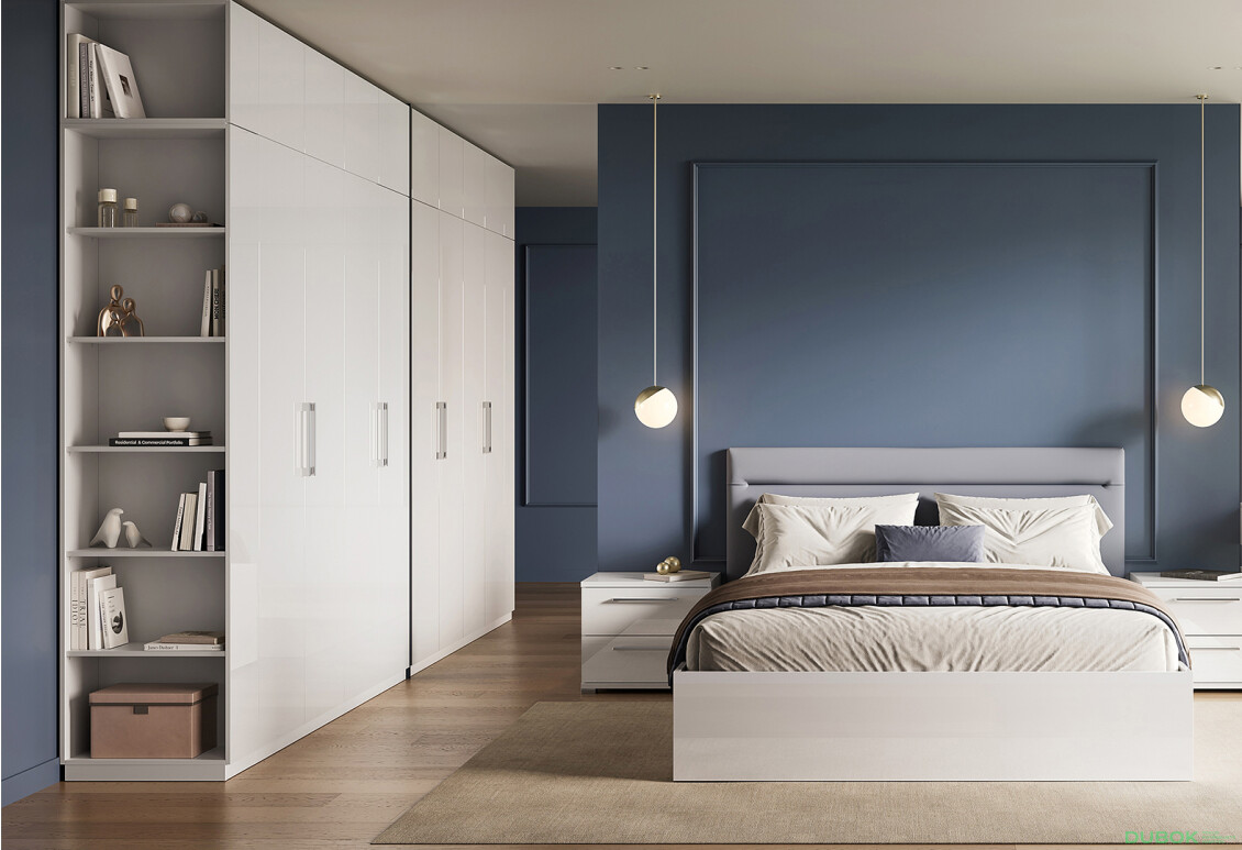 Rohový otevřený regál ke skříni bílý lesk Family - Fotografie 2 Fotografie 2 - Rohový otevřený regál ke skříni bílý lesk Family