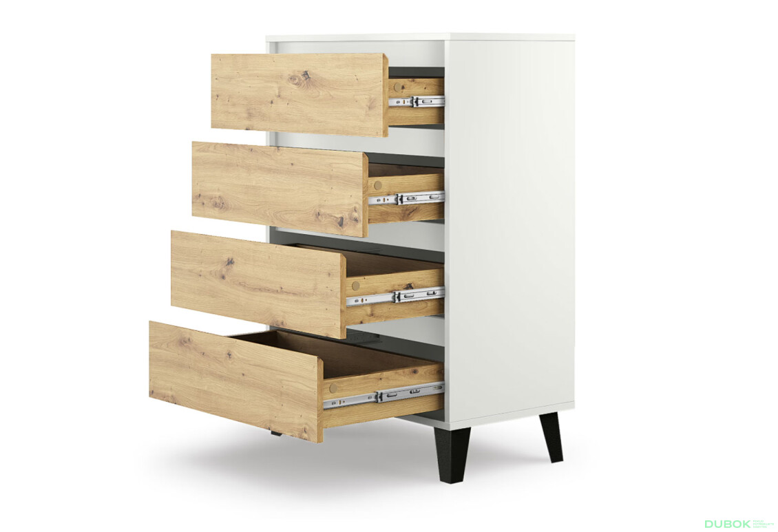 Fotografie 4 - Komoda Borg 4s/70 bílá / dub artisan