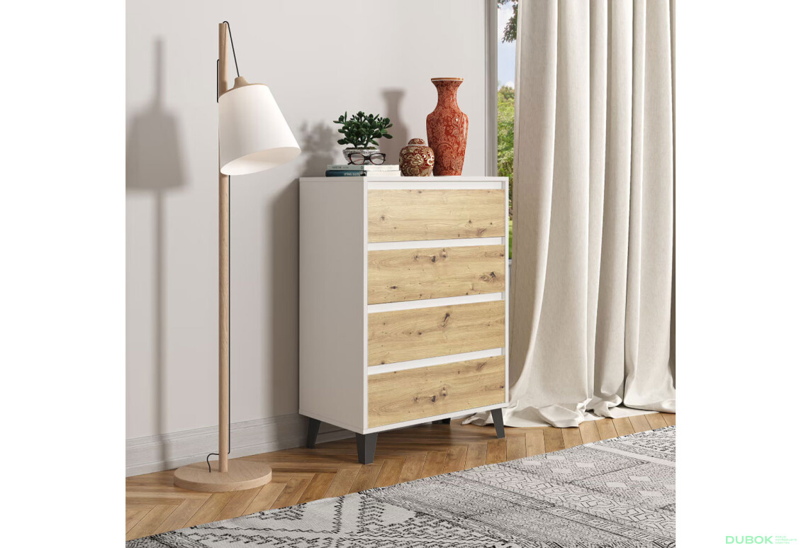 Fotografie 2 - Komoda Borg 4s/70 bílá / dub artisan