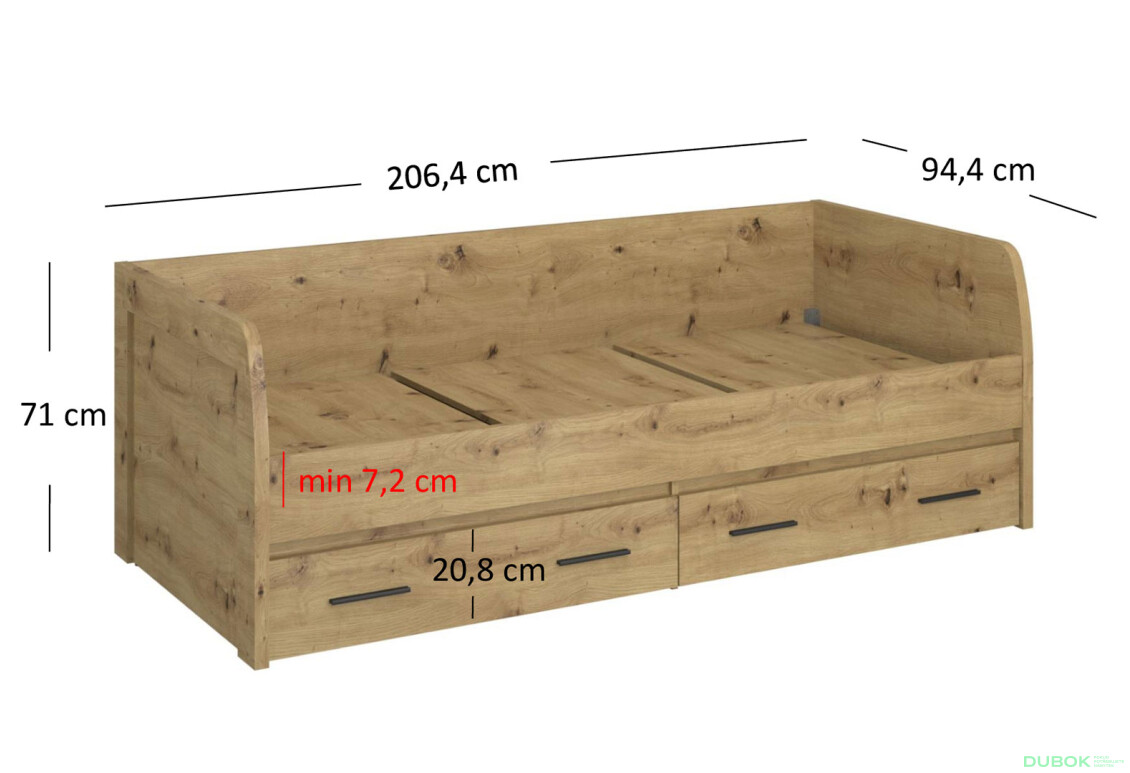 Fotografie 3 - Postel 2s/90x200 s roštem dub artisan Ayson