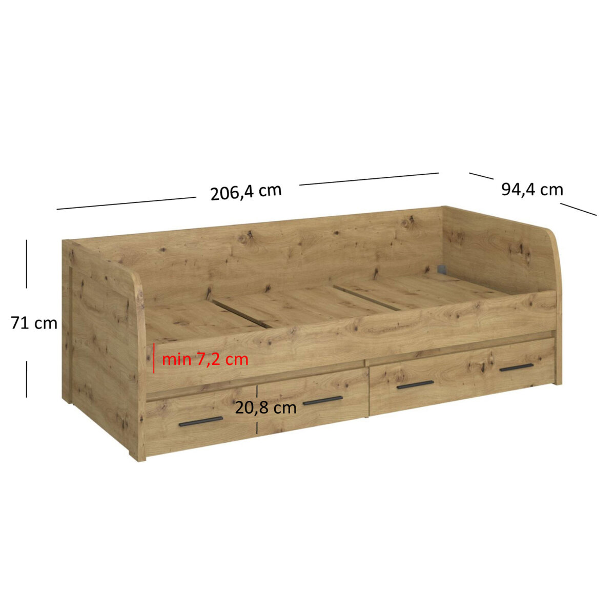 Postel 2s/90x200 s roštem dub artisan Ayson (obrázek 4)