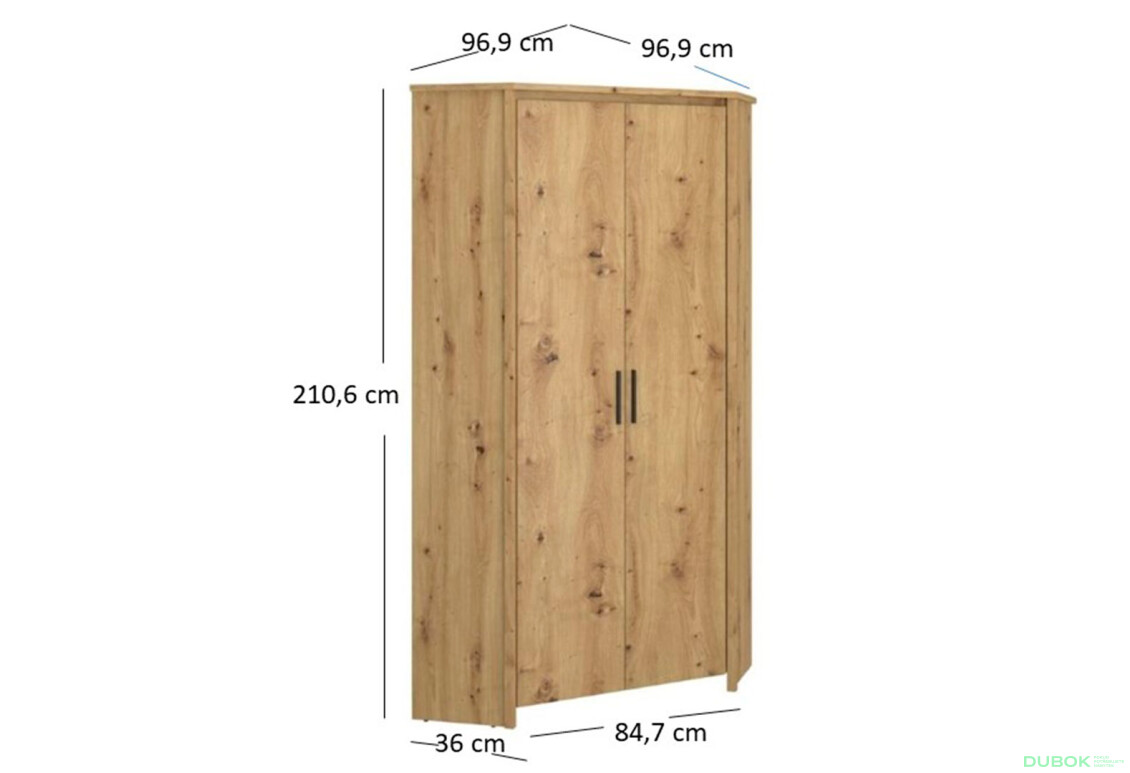 Rohová skříň dvoudveřová Ayson 97x210x97 cm Dub artisan - Fotografie 3 Fotografie 3 - Rohová skříň dvoudveřová Ayson 97x210x97 cm Dub artisan