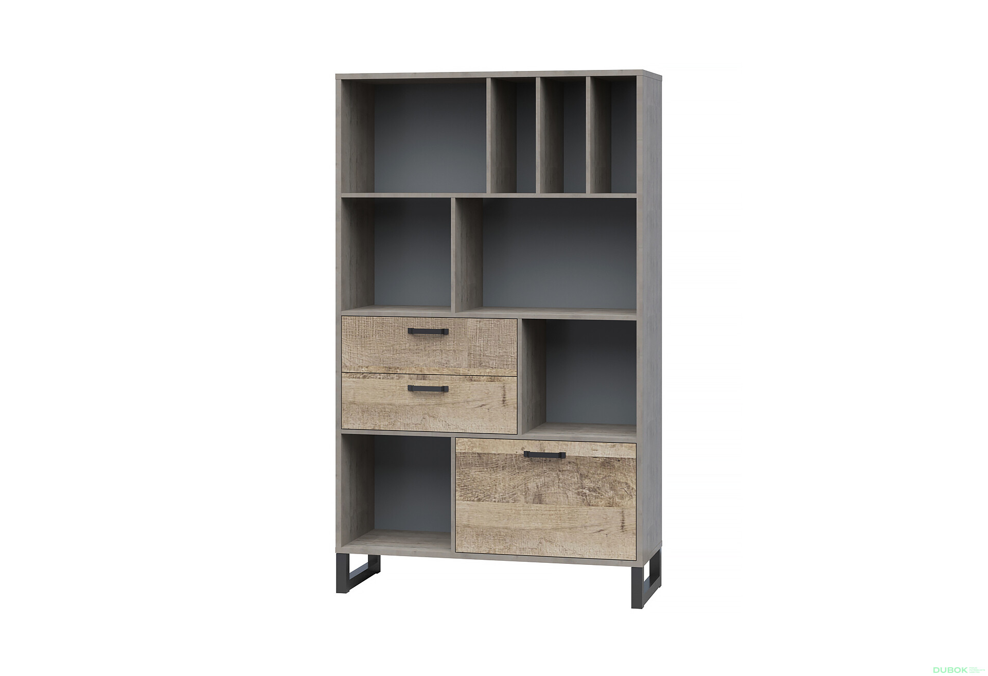 Regál 1d2s šedá / dub pískový Bari - Fotografie 1 Fotografie 1 - Regál 1d2s šedá / dub pískový Bari