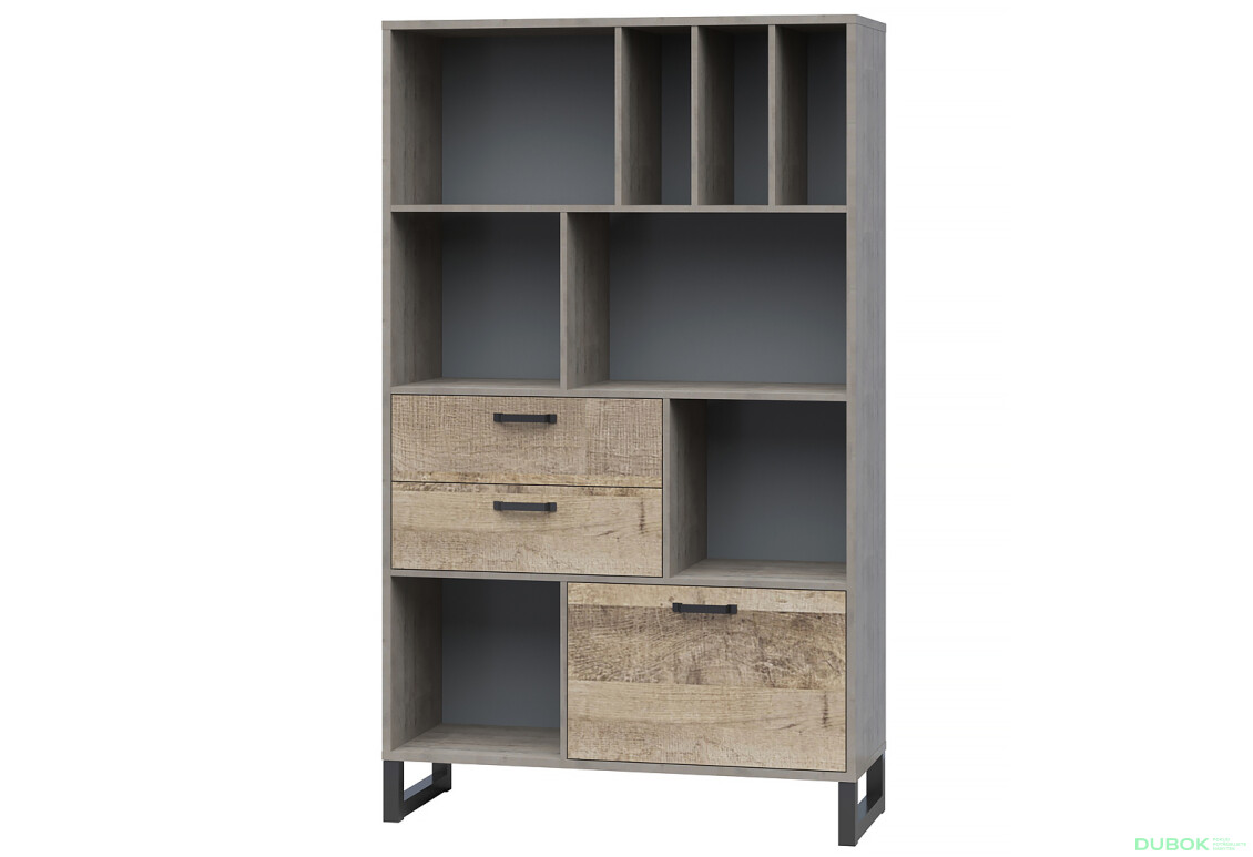Regál 1d2s šedá / dub pískový Bari - Fotografie 1 Fotografie 1 - Regál 1d2s šedá / dub pískový Bari