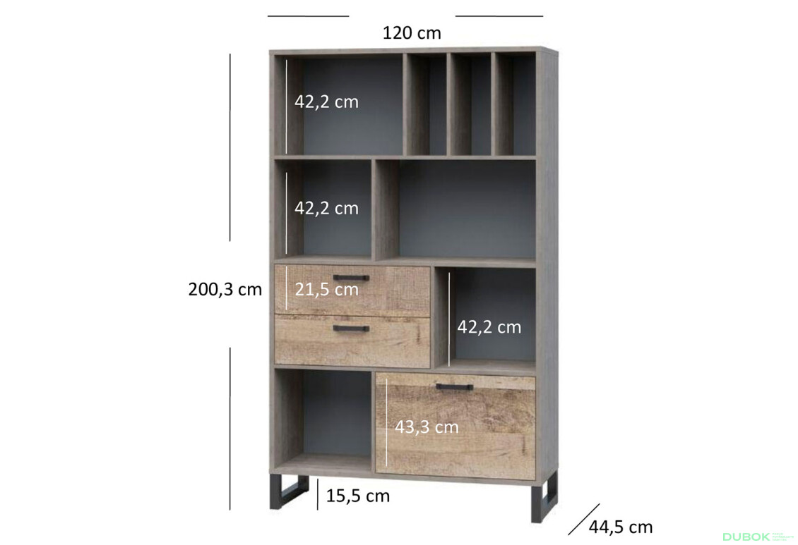 Regál 1d2s šedá / dub pískový Bari - Fotografie 2 Fotografie 2 - Regál 1d2s šedá / dub pískový Bari