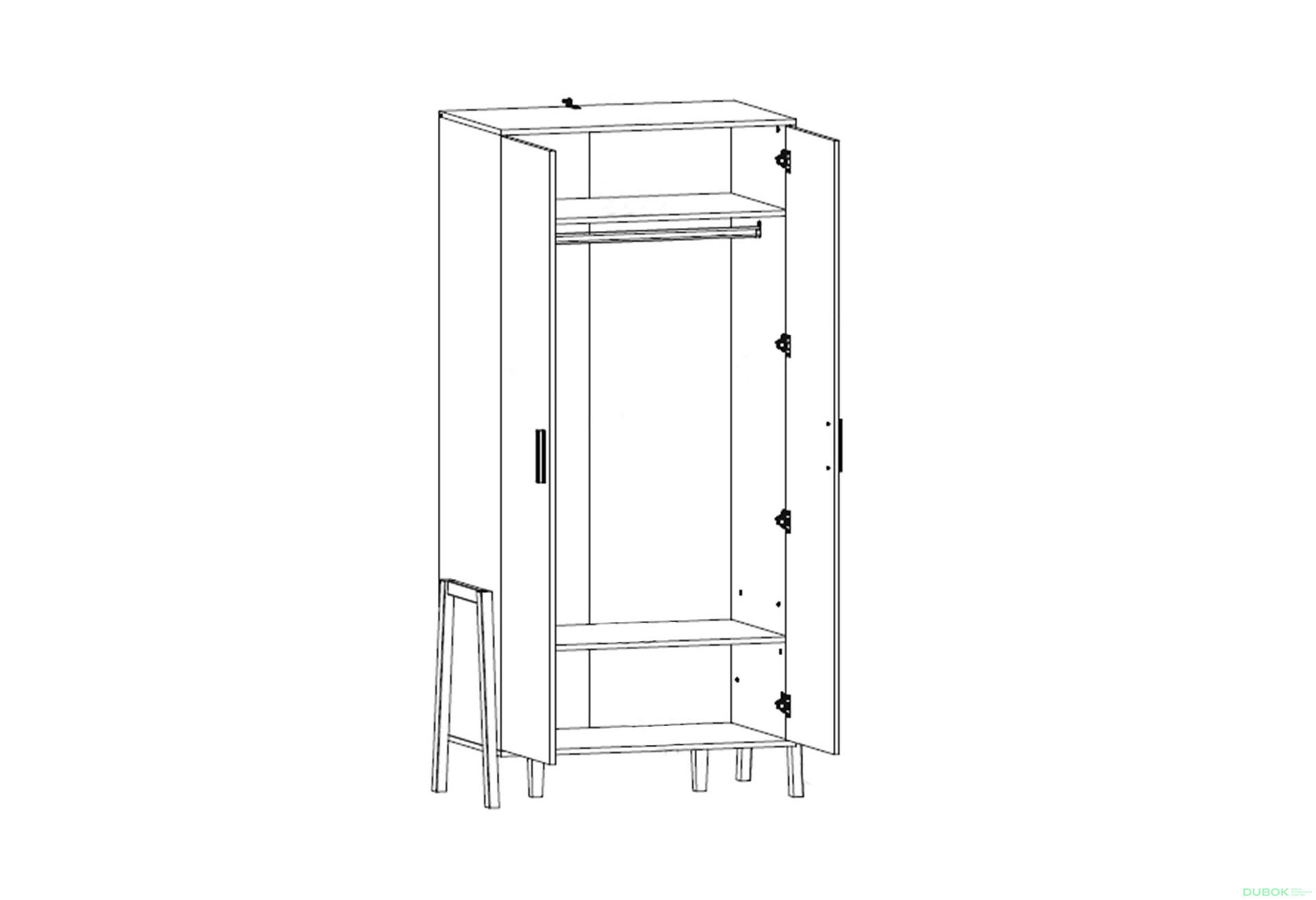 Skříň dvoudveřová Belle 95x197x55 cm Bílá - Fotografie 4 Fotografie 4 - Skříň dvoudveřová Belle 95x197x55 cm Bílá