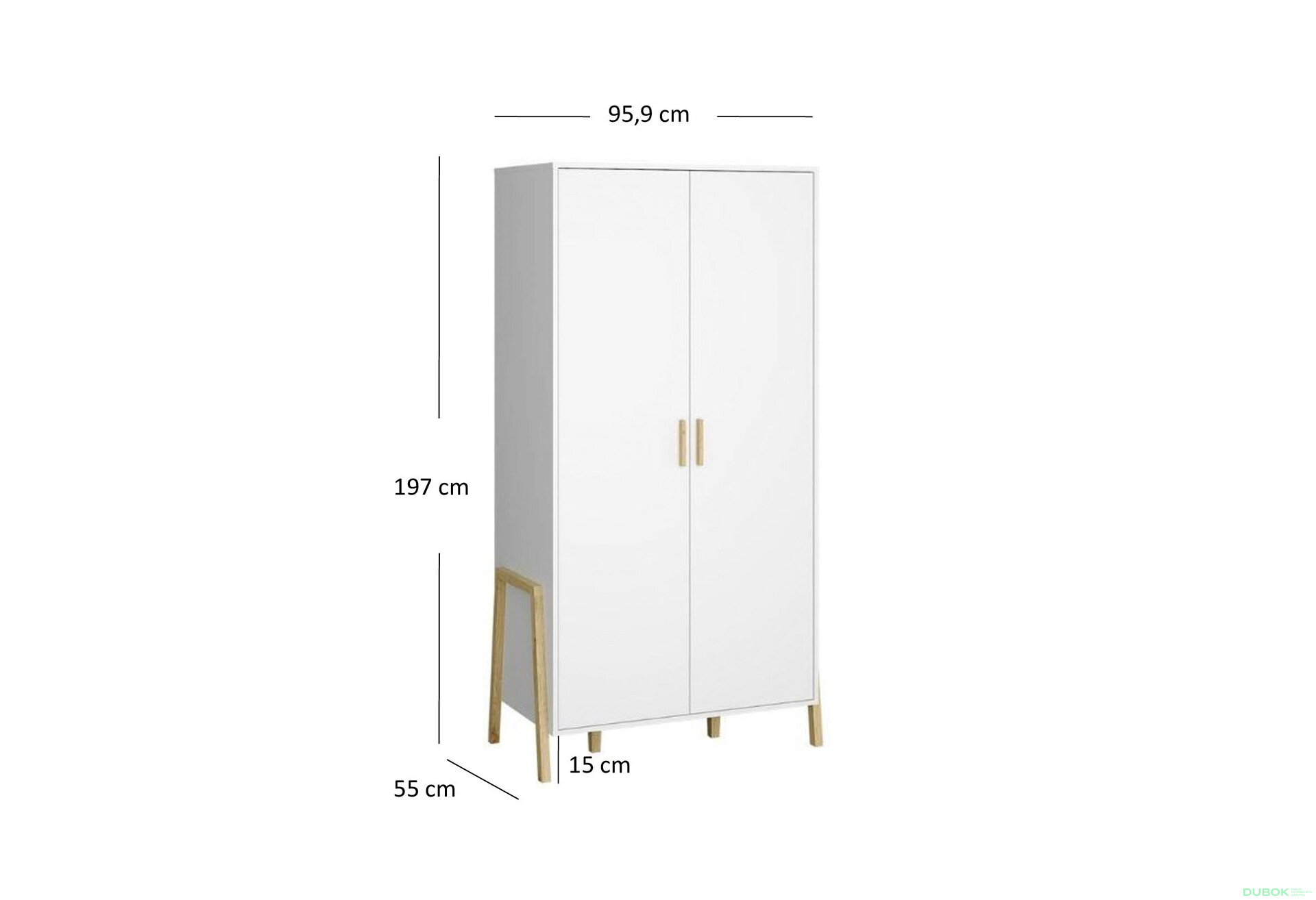Skříň dvoudveřová Belle 95x197x55 cm Bílá - Fotografie 5 Fotografie 5 - Skříň dvoudveřová Belle 95x197x55 cm Bílá