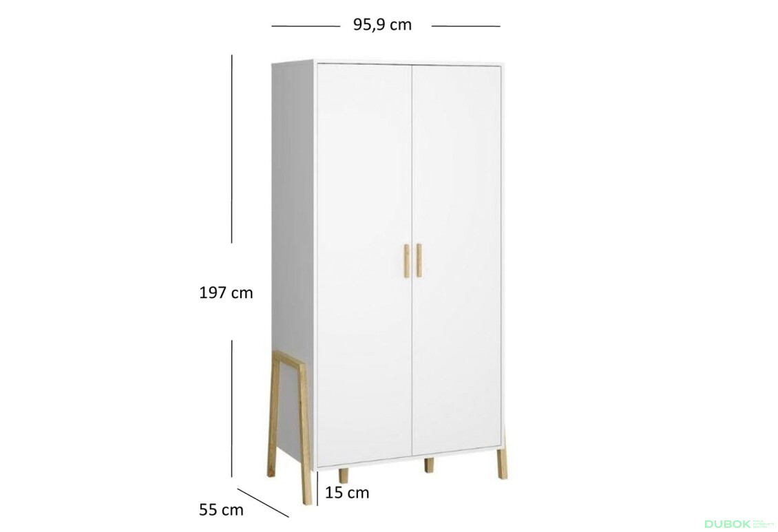 Skříň dvoudveřová Belle 95x197x55 cm Bílá - Fotografie 5 Fotografie 5 - Skříň dvoudveřová Belle 95x197x55 cm Bílá