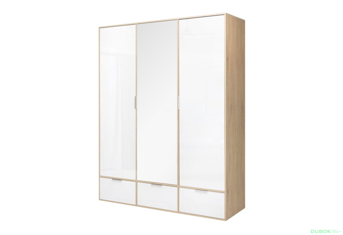 Skříň 3dc 3šx lesklá bílá / dub cremona Olivia