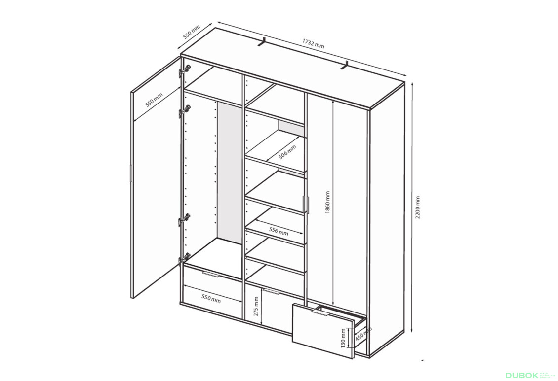 Fotografie 9 - Skříň 3dc 3šx lesklá bílá / dub cremona Olivia