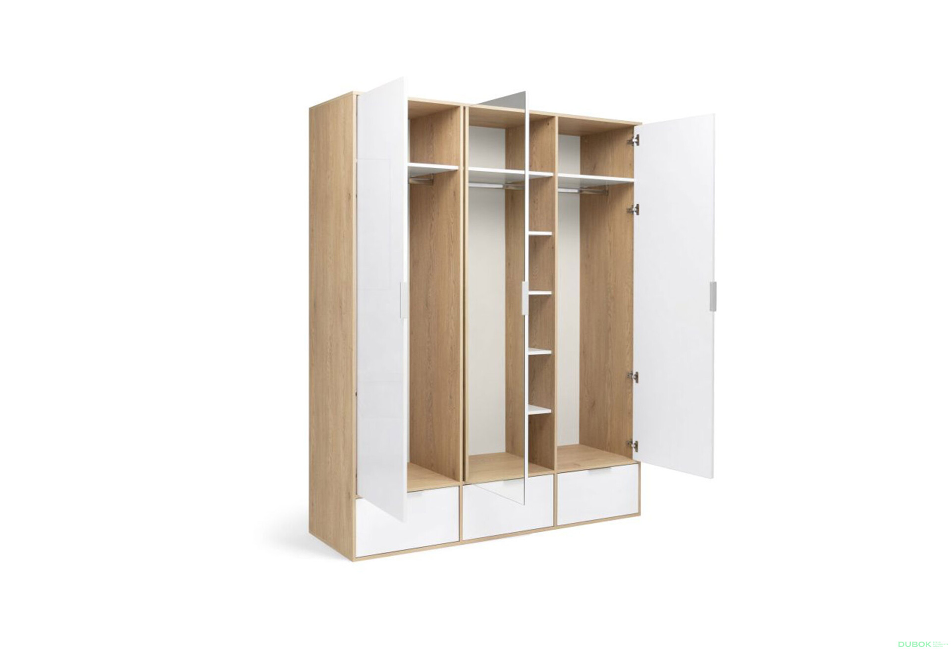 Fotografie 3 - Skříň 3dc 3šx lesklá bílá / dub cremona Olivia