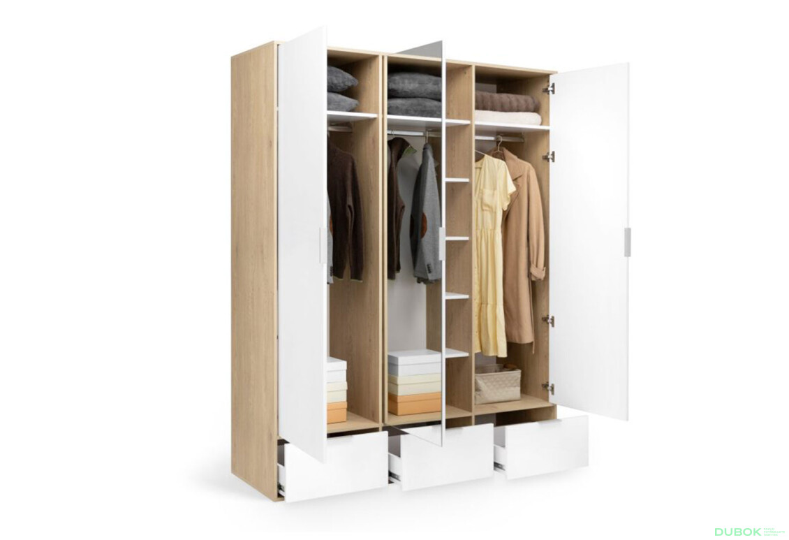 Fotografie 4 - Skříň 3dc 3šx lesklá bílá / dub cremona Olivia