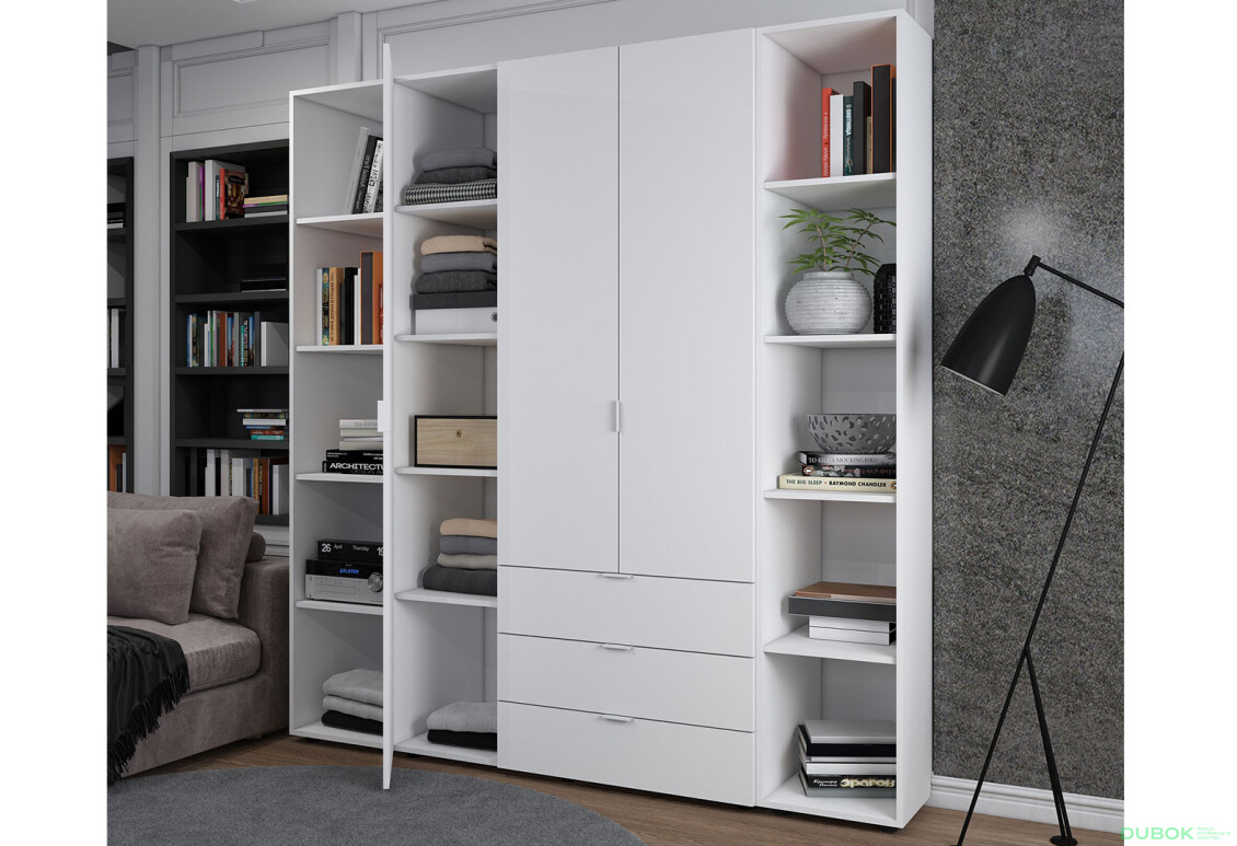 Fotografie 2 - Skříň třídveřová se 2 regály Gelar 192.6 cm Bílá
