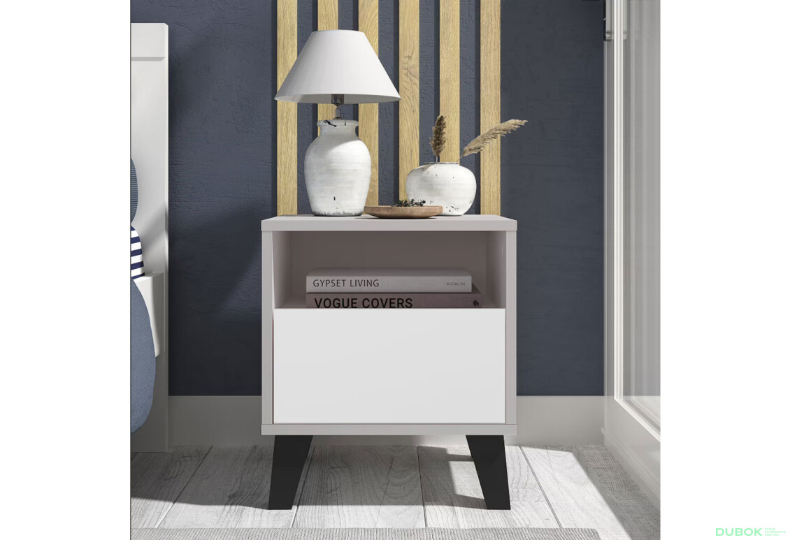 Fotografie 2 - Noční stolek Borg 1s kašmír / bílý