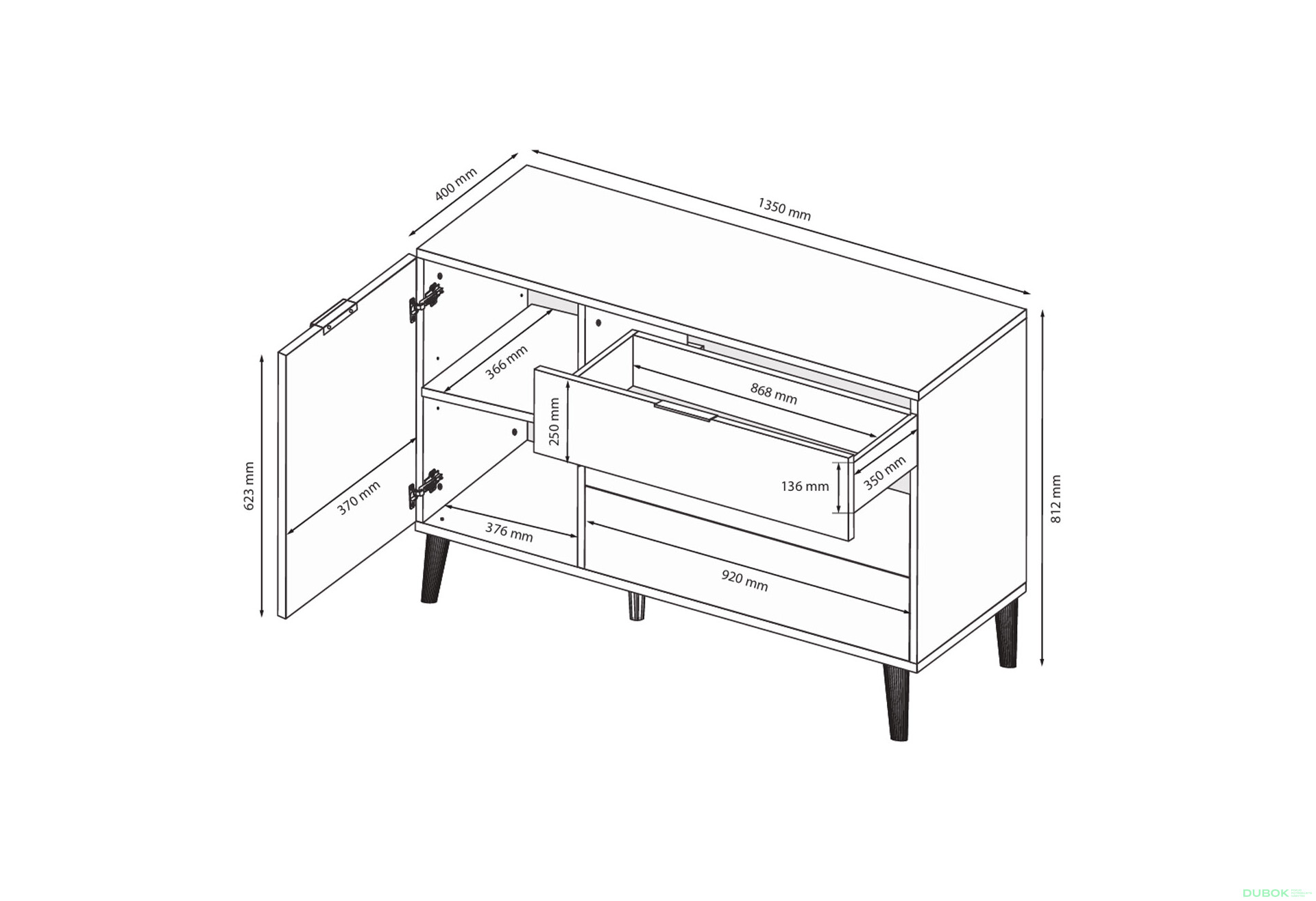 Fotografie 8 - Komoda s 1 dveřmi a 3 zásuvkami lesklá bílá / dub cremona Olivia