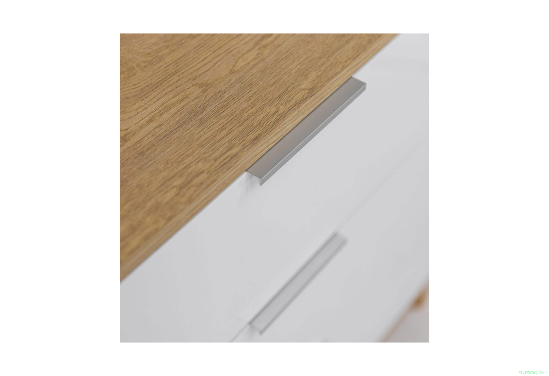 Fotografie 4 - Komoda s 1 dveřmi a 3 zásuvkami lesklá bílá / dub cremona Olivia