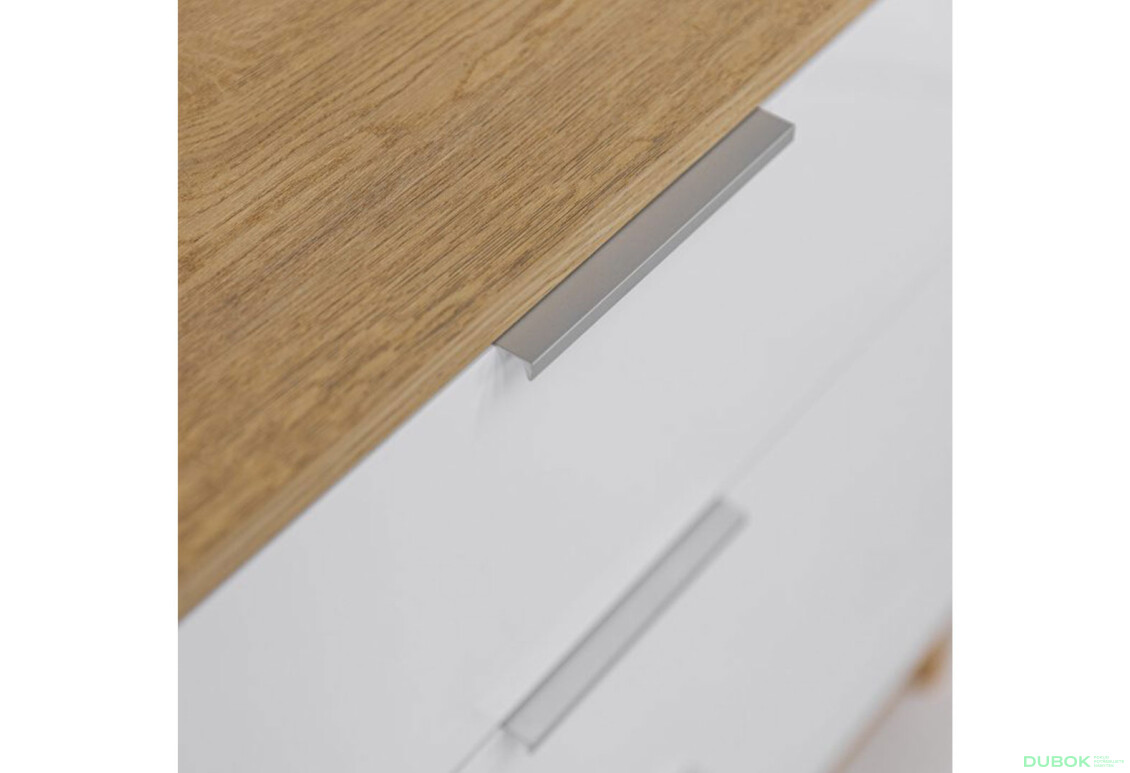 Fotografie 4 - Komoda s 1 dveřmi a 3 zásuvkami lesklá bílá / dub cremona Olivia