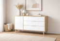Fotografie 2 - Komoda s 1 dveřmi a 3 zásuvkami lesklá bílá / dub cremona Olivia