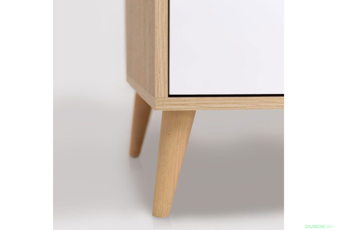 Fotografie 5 - Komoda s 1 dveřmi a 3 zásuvkami lesklá bílá / dub cremona Olivia