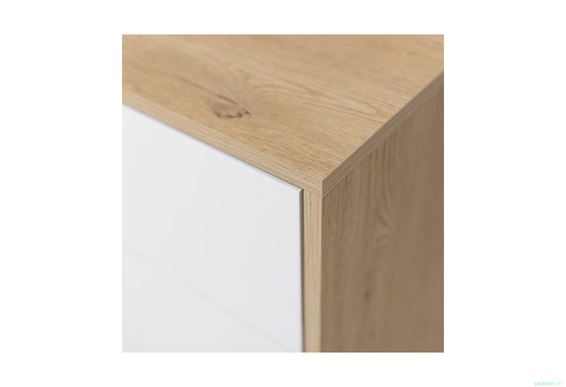 Fotografie 6 - Komoda s 1 dveřmi a 3 zásuvkami lesklá bílá / dub cremona Olivia