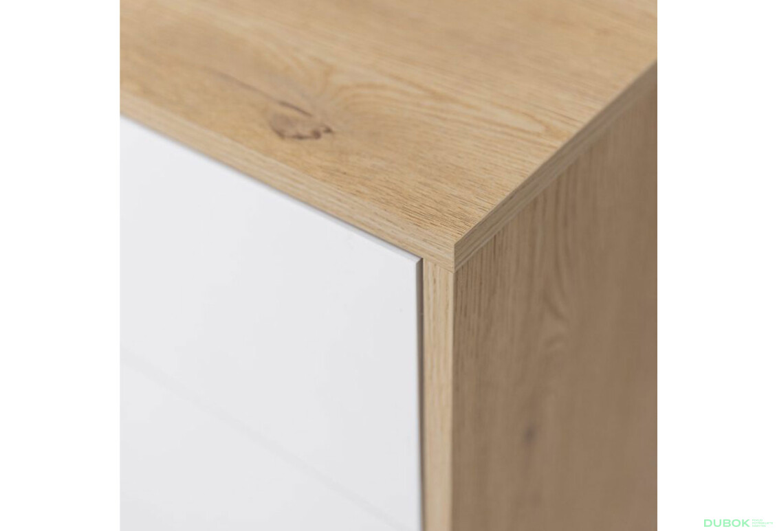 Fotografie 6 - Komoda s 1 dveřmi a 3 zásuvkami lesklá bílá / dub cremona Olivia