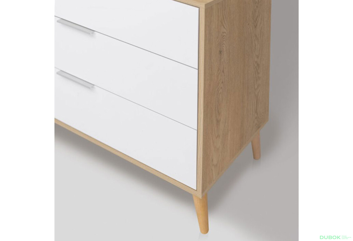 Fotografie 7 - Komoda s 1 dveřmi a 3 zásuvkami lesklá bílá / dub cremona Olivia