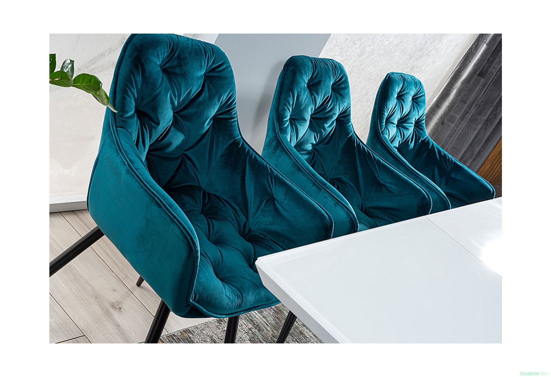 Fotografie 5 - Židle Cherry Velvet tyrkysový Bluvel 85, matná černá kov