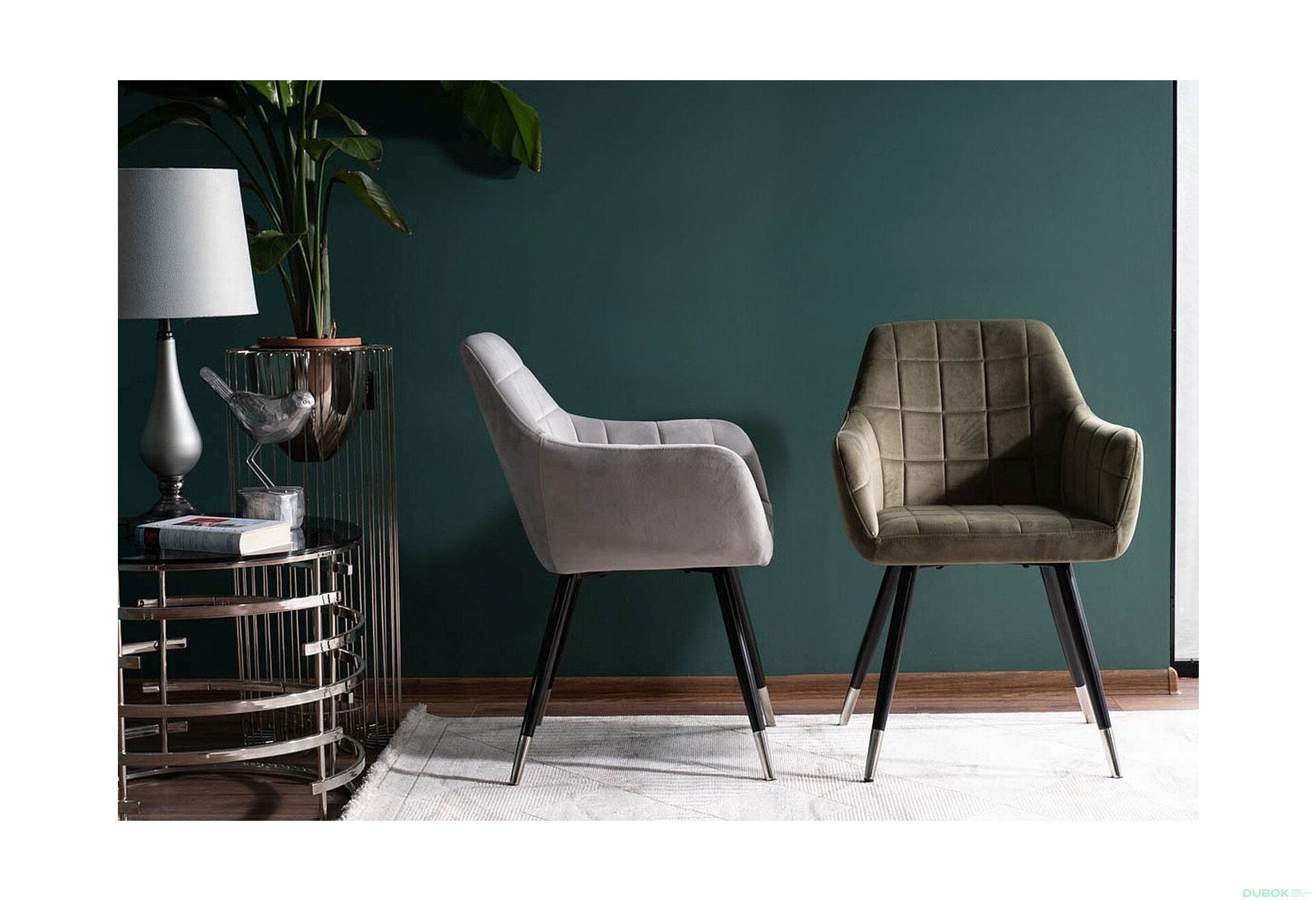 Fotografie 7 - Židle Nuxe Velvet olivový Bluvel 77, kov černá / chrome