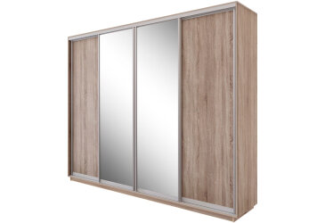 Skříň s posuvnými dveřmi 2200x3000x600 2LTD 2 zrcadla dub sonoma, profil stříbrný