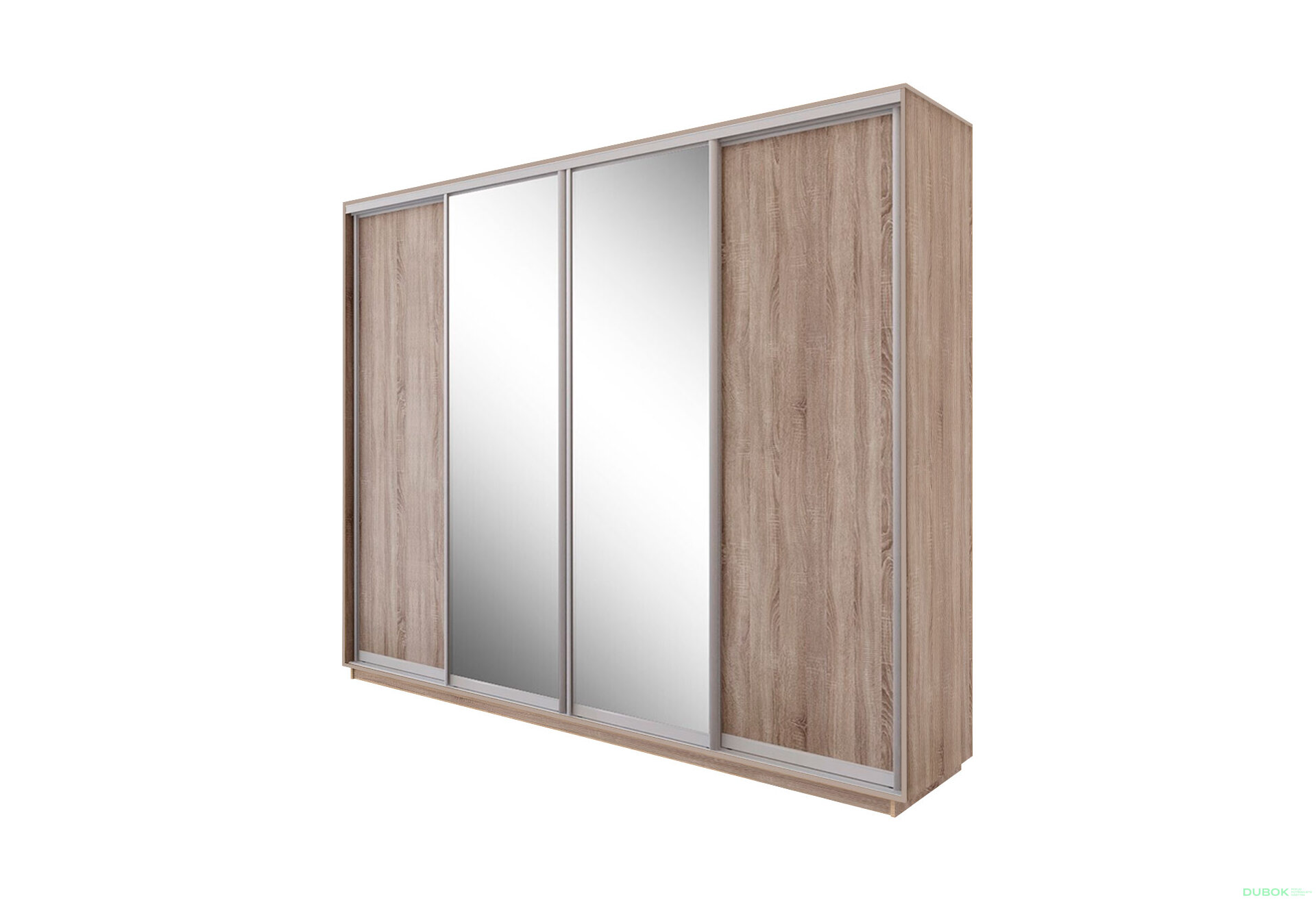 Fotografie 1 - Skříň s posuvnými dveřmi 2200x3000x600 2LTD 2 zrcadla dub sonoma, profil stříbrný