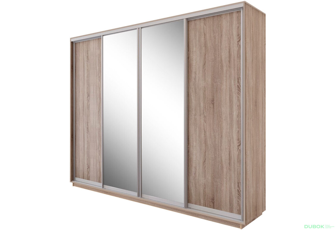 Skříň s posuvnými dveřmi 2200x3000x600 2LTD 2 zrcadla dub sonoma, profil stříbrný