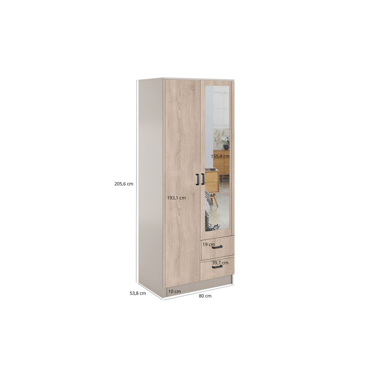 Skříň se zrcadlem 2D2S kašmír / dub sonoma Kami (obrázek 2)