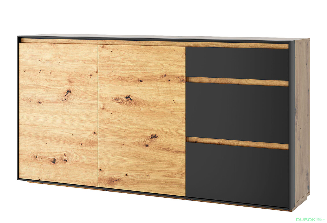 Komoda 2d3s dub artisan / černý Bosco