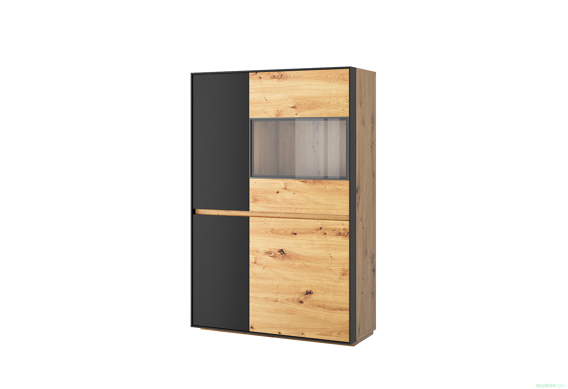 Vitrína nízká 3d1w dub artisan / černý Bosco - Fotografie 1 Fotografie 1 - Vitrína nízká 3d1w dub artisan / černý Bosco