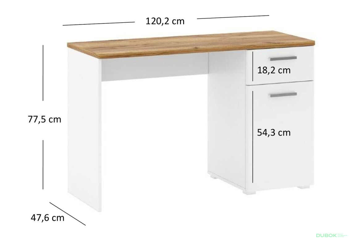 Fotografie 3 - Psací stůl 1d1s/120 dub craft tmavý / bílý Candy