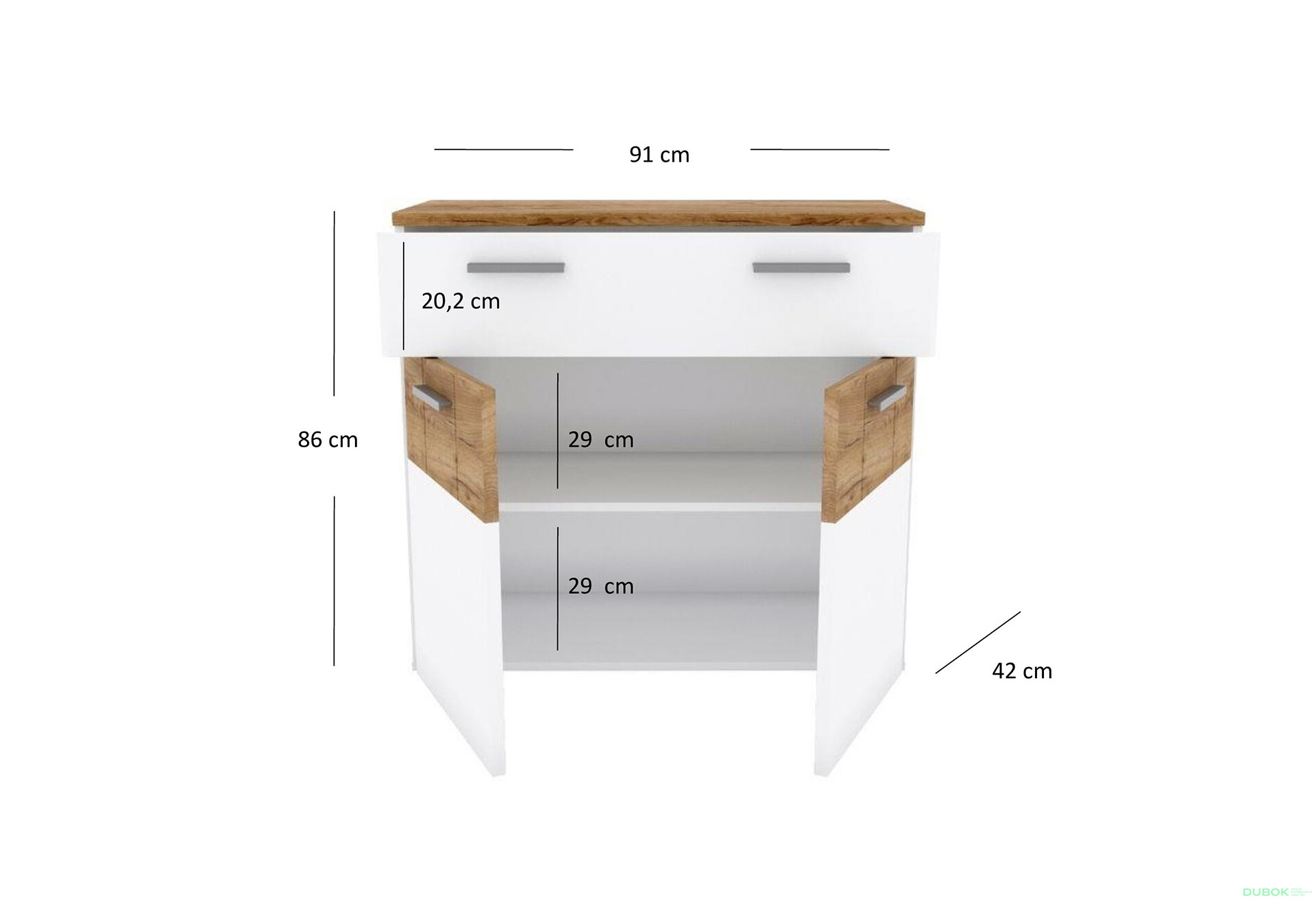 Komoda 2d1s dub craft tmavý / bílý Candy - Fotografie 3 Fotografie 3 - Komoda 2d1s dub craft tmavý / bílý Candy