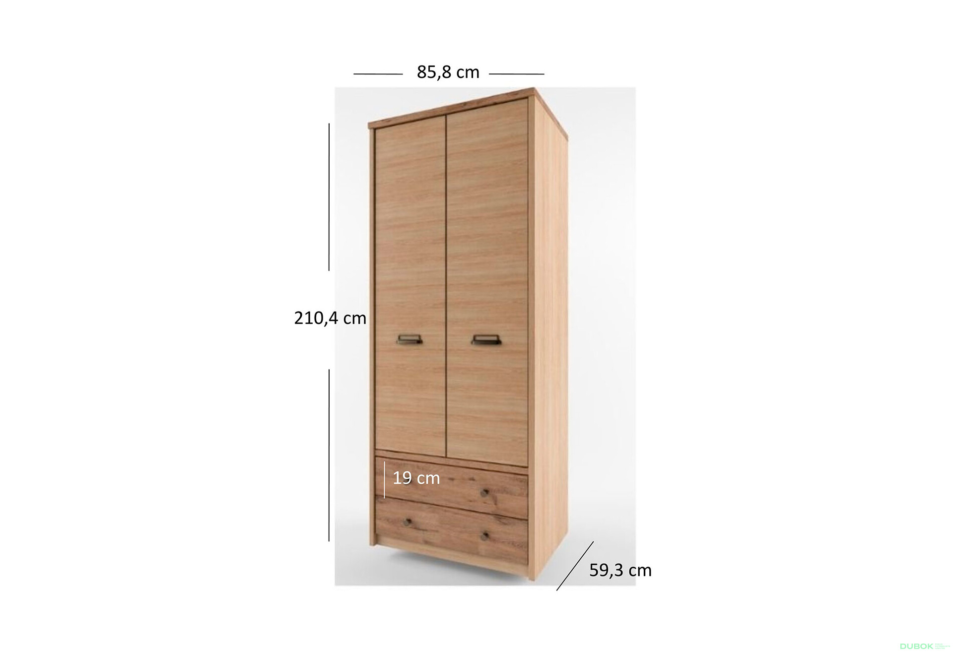 Fotografie 3 - Skříň dvoudveřová se 2 zásuvkami Diesel 85x210x59,3 cm Madura / Wellington