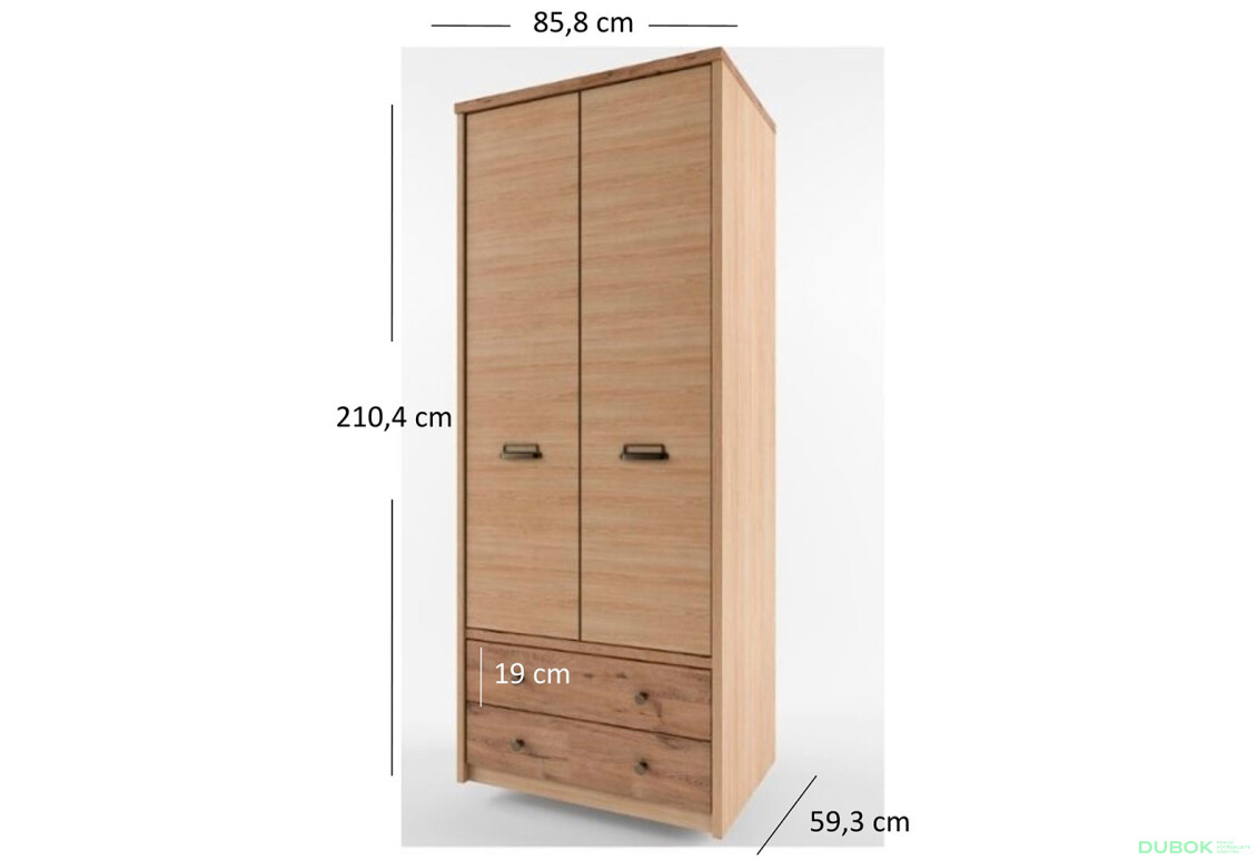Fotografie 3 - Skříň dvoudveřová se 2 zásuvkami Diesel 85x210x59,3 cm Madura / Wellington
