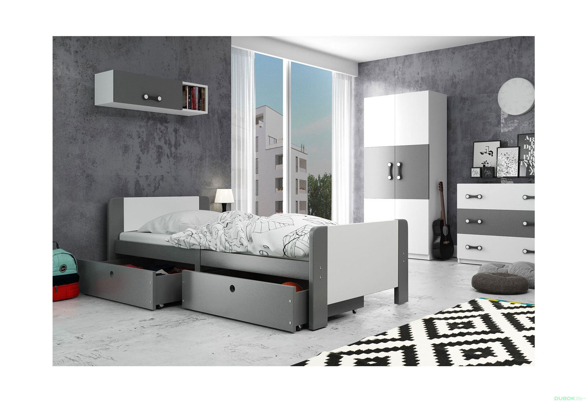 Postel Arek grafit + zásuvka 80x200 cm s roštem, matrací - Fotografie 2 Fotografie 2 - Postel Arek grafit + zásuvka 80x200 cm s roštem, matrací