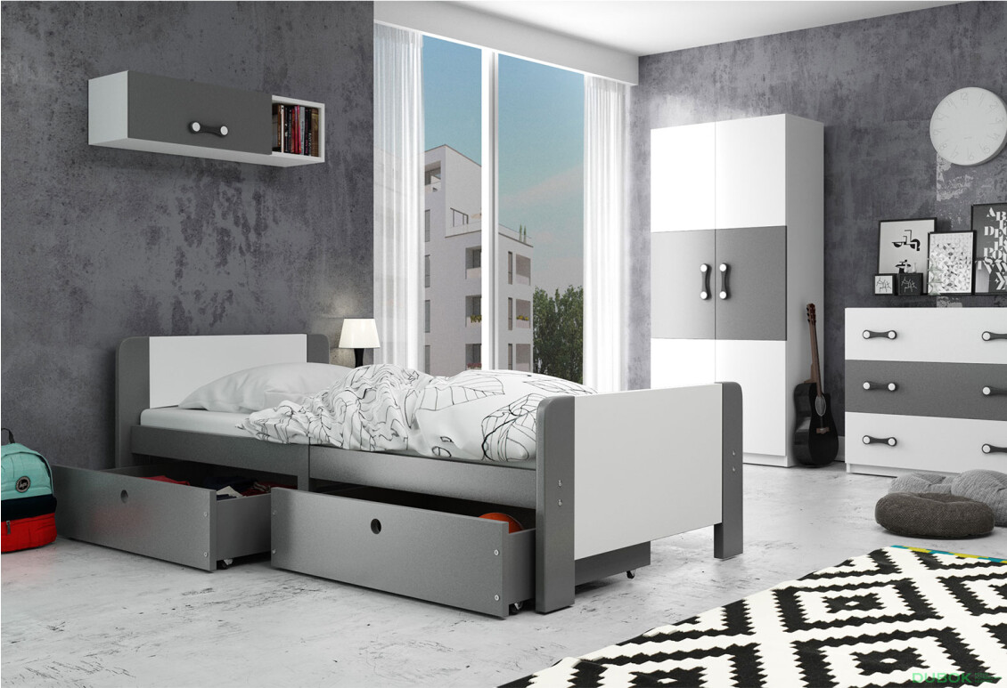Postel Arek grafit + zásuvka 80x200 cm s roštem, matrací - Fotografie 2 Fotografie 2 - Postel Arek grafit + zásuvka 80x200 cm s roštem, matrací