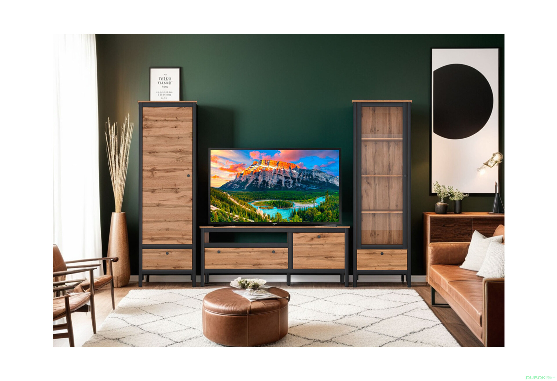 Obývací sestava 2.7 m dub wotan / černý Loft - Fotografie 1 Fotografie 1 - Obývací sestava 2.7 m dub wotan / černý Loft